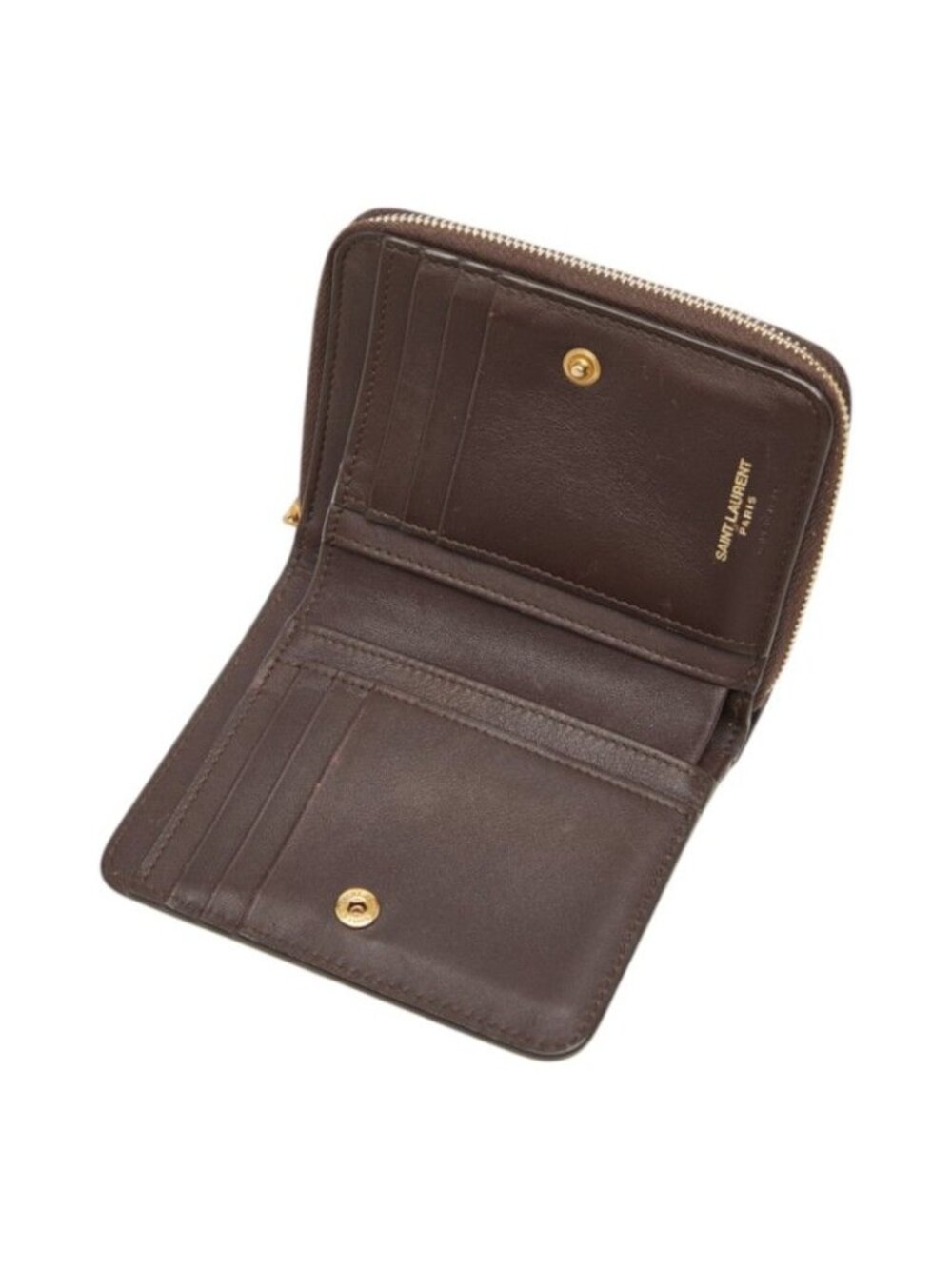 Saint Laurent YSL Logo Cassandra Compact Wallet Bifold Brown Black Leather - Picture 6 of 10
